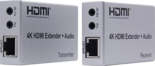 PremiumCord HDMI Extender bis zu 100m über Cat5e / Cat6, Auflösung 4K @ 30Hz, Full HD 1080p @ 60Hz, HDCP, Metallgehäuse, Graue Farbe
