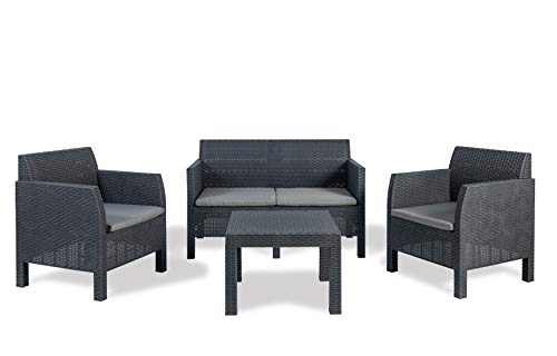 TOOMAX Lounge Matilde 4-Sitzer anthrazit aus regeneriertem Kunststoff, UV-stabilisiert, inkl. wasserabweisenden Kissen