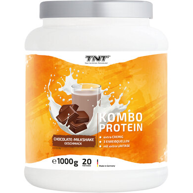 TNT Kombo Protein (1000g) • Protein Pulver mit 3 Eiweiß-Quellen • Extra cremig • Laktase für optimale Verträglichkeit (Chocolate-Milkshake)