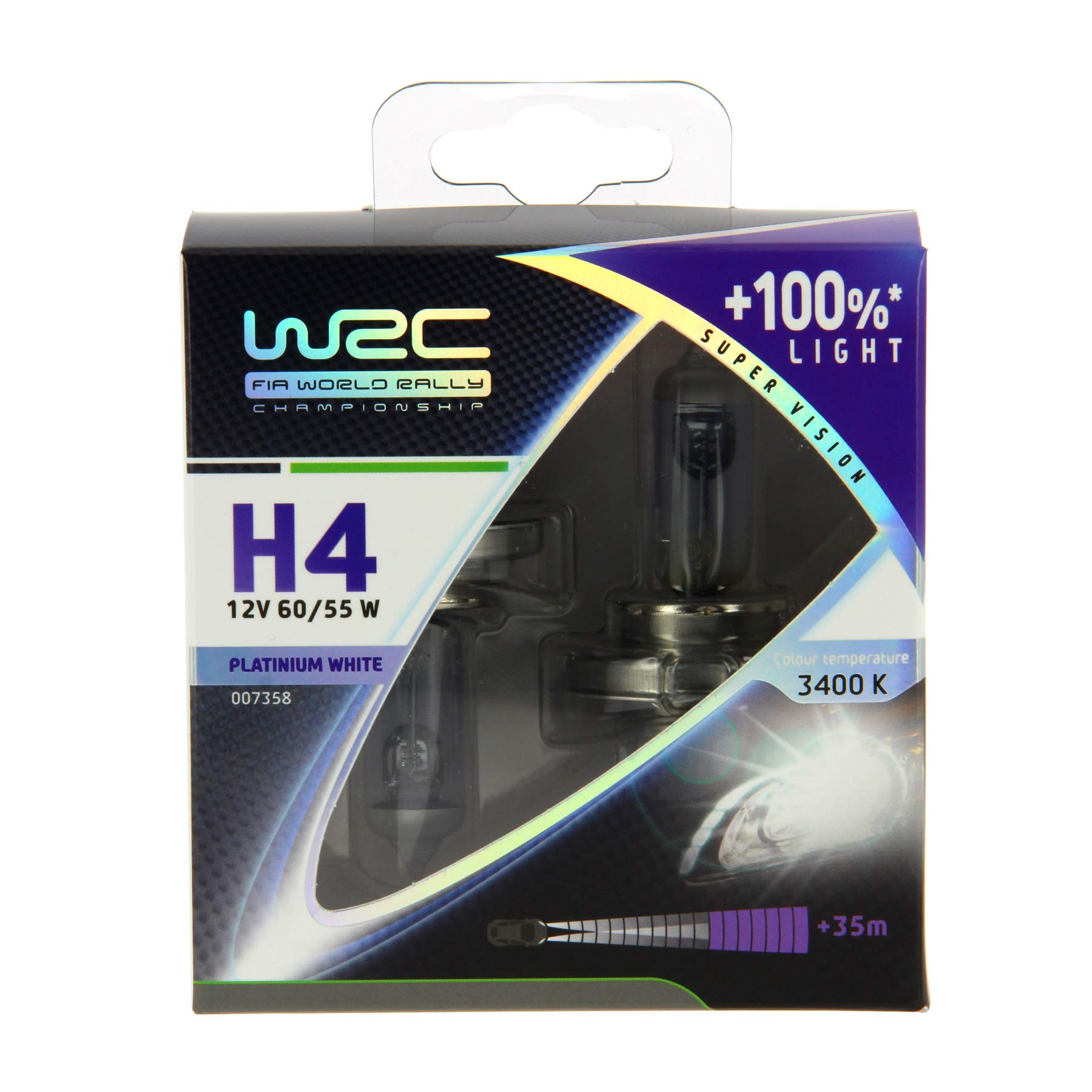 WRC 7358 2 Leuchtmittel H4 60/55 W Platinium White + 100% Straße, Kreuzlicht, Nebelscheinwerfer vorne