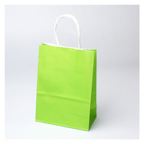 Geschenktüten Multifunktions-Soft-Farbe Papierbeutel mit Griffen Festival Geschenk-Beutel Einkaufstaschen Kraft Paper Bag Verpackung Präsenttüten (Color : Light green, Size : 15X21X8CM_20 PIECES)