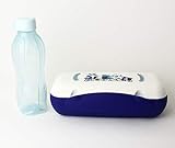 Lunchbox TUPPERWARE to Go Blau/Weiß Brotdose Box Behälter Twin Kühlschrank + EcoEasy Trinkflasche to go 500ml Hellblau Schraubverschluss + Kiwilöffel