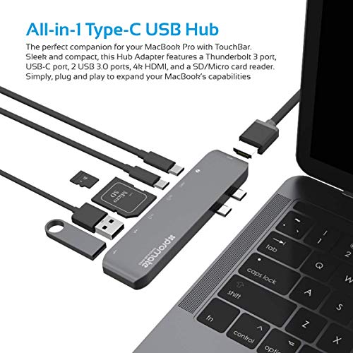 Promate MacHub-Pro grau USB-C-Adapter, 7-in-1-USB-Typ-C-Hub-Adapter mit Zwei USB-3.0-Anschlüssen