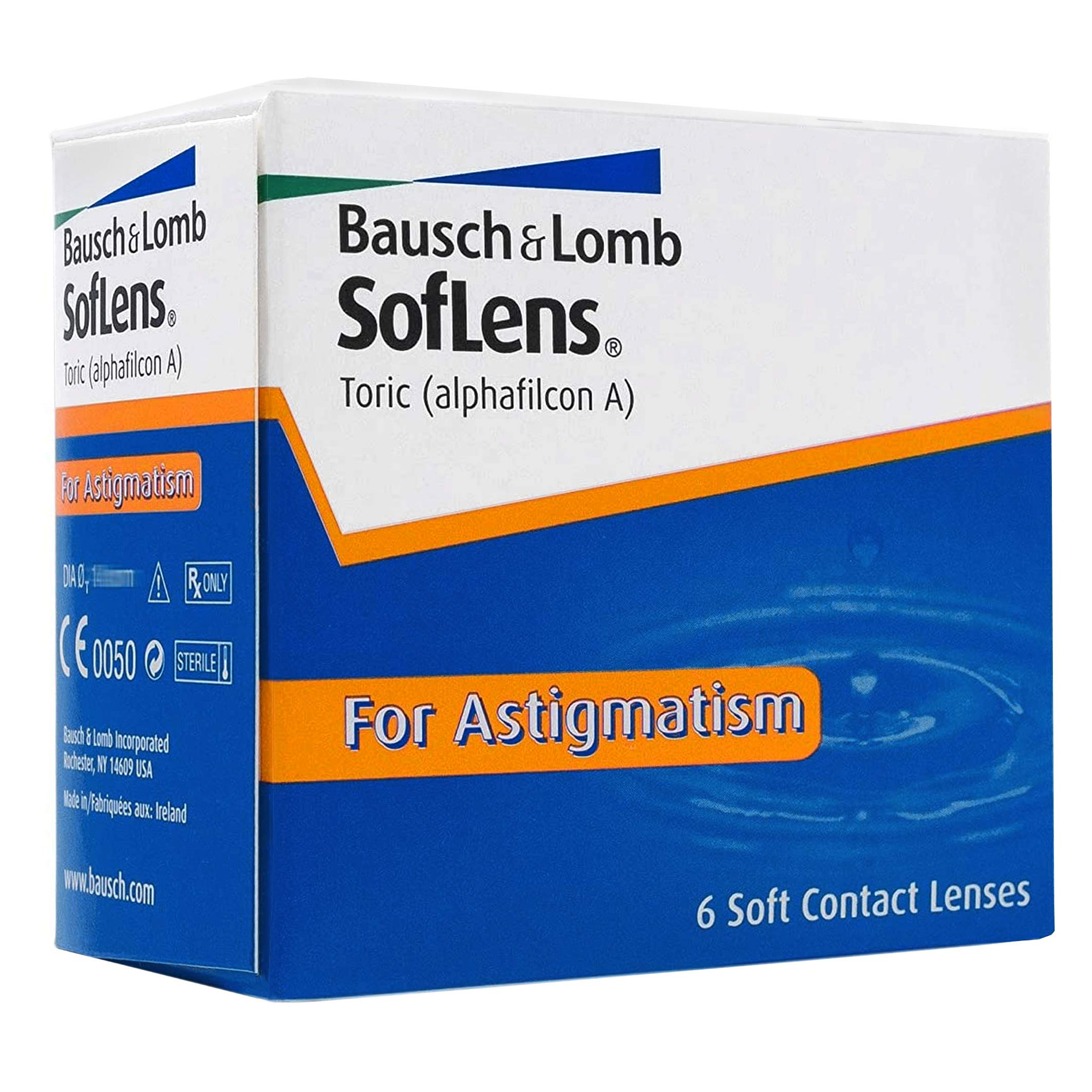 Bausch + Lomb SofLens Toric Monatslinsen, torische Kontaktlinsen, weich, 6 Stück BC 8.5 mm / DIA 14.5 / CYL -2.75 / Achse 10 / -9 Dioptrien