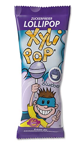 miradent XyliPOP® Blaubeere Bonboniere 25x 6g einzeln verpackt | zuckerfreier Lollipop mit Xylit gesüßt | zahnmineralisierend | fruchtiger Geschmack | ohne Aspartam, Sorbitol, Laktose, Gluten | vegan