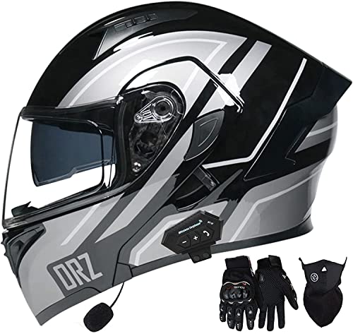 Motorrad Klapphelme Bluetooth Integriert Motorradhelm,DOT/ECE Zertifizierung Motorradhelm Modular Fullface Helm Doppelvisier Flip Vollvisierhelm Schutzhelm Damen Herren (Color : A, Size : XL=61-62cm