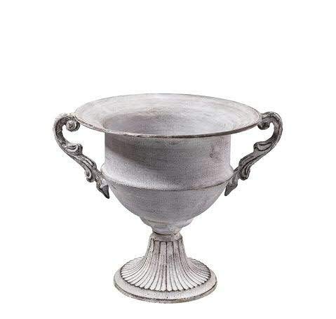 Pokal Nostalgie - Vintage Pokal Vase Metall Antik - Hochwertig & Dekorativ - Indoor & Outdoor - Garten Pflanzgefäß/Pokalvase (Antik Creme - Typ II)