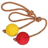 Hundespielzeug aus Seil, 2 Stück, Ball auf einem Seil, Hundespielzeug, unzerstörbar, natürlich, elastisch, zum Apportieren, Fangen, Werfen und Ziehen des Krieges (5 cm, rot + gelb)