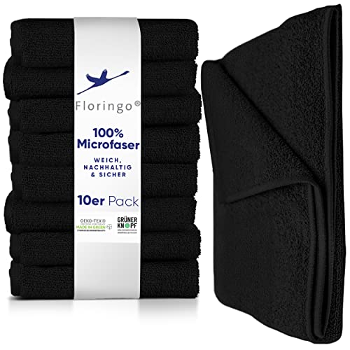 Floringo 10er Pack Microfaser Friseur Handtücher Salonhandtücher 30x50 cm mit saugstarker Oberfläche (schwarz)