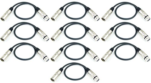Adam Hall Cables 10 Stück K3MMF0050BLK Mikrofonkabel XLR female auf XLR male DMX Audio Kabel 3 pol polig (0,5 m, Schwarz, 10)