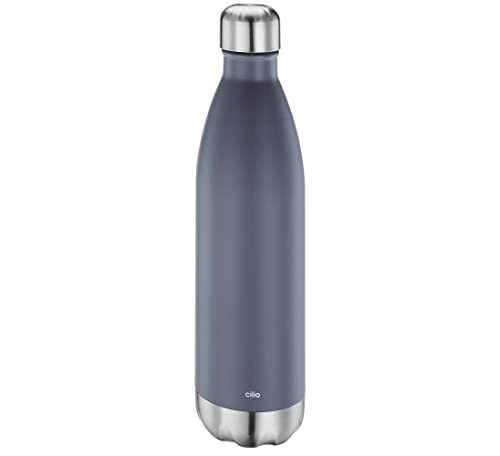 cilio ELEGANTE Trinkflasche Edelstahl | 750ml | grau matt | auslaufsicher | Thermosflasche auch für kohlensäurehaltige Getränke | hält bis zu 18h warm und 24h kalt