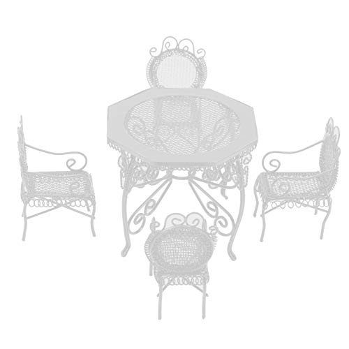 Puppenhausmöbel, dekorativer Puppenhaustisch und Stühle im Maßstab 1:12, für Puppenhaus-Innendekoration Gartendekoration im Maßstab 1:12(White)