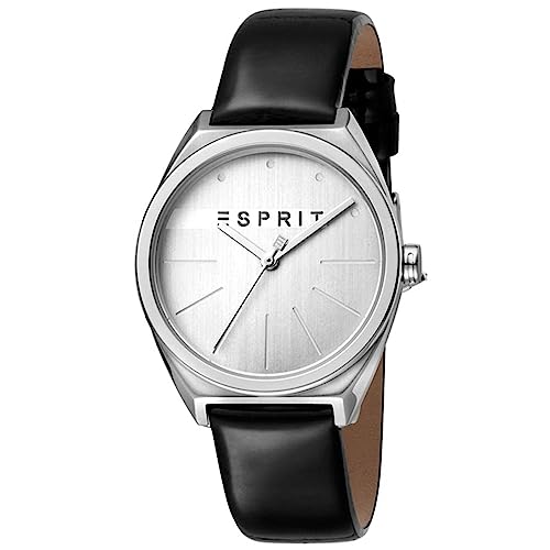 Esprit Damen Analog Quarz Uhr mit Leder Armband Slice Silver Black ES1L056L0015