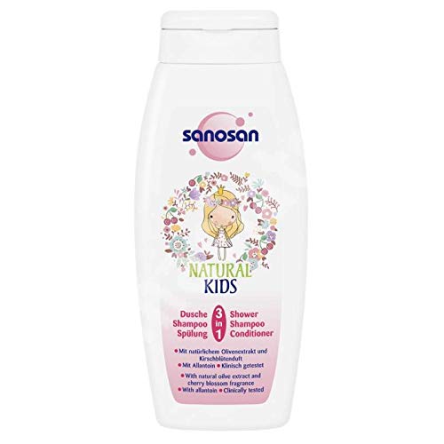 sanosan NATURAL KIDS 3in1 Dusche, Shampoo & Spülung für Mädchen, mildes Duschgel Kinder, 6er Pack (6 x 250 ml)