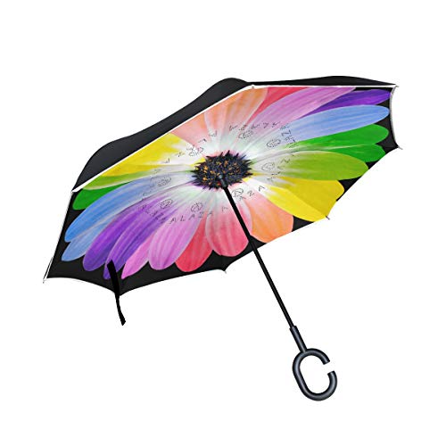 isaoa Große Schirm Regenschirm Winddicht Doppelschichtige seitenverkehrt Faltbarer Regenschirm für Auto Regen Außeneinsatz,C-förmigem Henkel Regenschirm Blume Daisy Rainbow Regenschirm