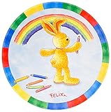 Felix der Hase Kinderteppich "FE-412 Regenbogen", rund, Stoff Druck, weiche Mircofaser, Kinderzimmer