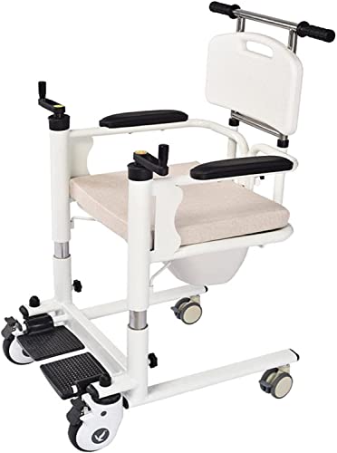 Patientenlift-Rollstuhl-Transferstuhl mit 180° geteiltem Sitz für zu Hause, tragbare Nachtkommode mit Rückenlehne und Toilettenstuhl für die Toilette für gelähmte ältere Menschen