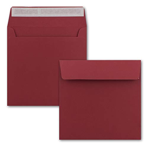 150 x Kuverts in Dunkelrot - quadratische Brief-Umschläge - 15,5 x 15,5 cm - Haftklebung - matte Oberfläche - formstabile Post-Umschläge