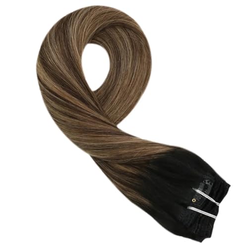 Clip-in-Haarverlängerungen, Echthaar, seidig glatte Haarverlängerung, blonde Haarverlängerung (Color : 1B-4-14, Size : 20 INCHES_)=45%_120G/SET)