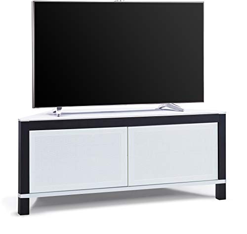MDA Designs Volans Ferngesteuerter TV-Eckschrank mit 2 Türen, Tru-Corner Glas, bar, WeiÃŸ/Schwarz