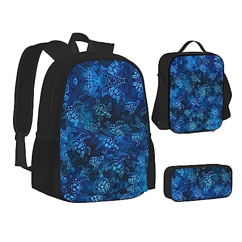 NEZIH Sea Turtle-Blue Print Lightweight Water Bags Insulated Lunch Pencil Case Bookbag Sets Backpack Travel Daypack