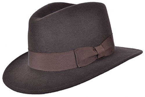 Fedora-Hut für Herren oder Damen, 100 % Wolle, mit Ripsband, Panama-Hut. Gr. 7, braun
