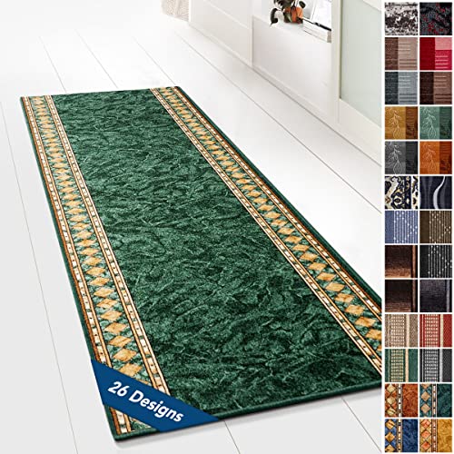 Moderner Wohnteppich mit Muster - maßgefertigter Teppichläufer - Meterware - Teppich Läufer für Küche, Flur & Wohnraum - Flurteppich - Küchenläufer (80 x 350 cm, Rügen Grün)