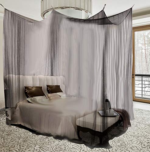 Rengu Moskitonetz, 4-eckiges, Langlebiges Moskitonetz mit Baldachin, das Betten für EIN Doppelbett Bis zu Einem Kingsize-Bett Abdeckt (Schwarz)