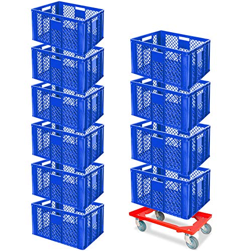 10er SPAR-Set Euro-Stapelbehälter PLUS GRATIS Transportroller, 600x400x320 mm Industriequalität lebensmittelecht blau