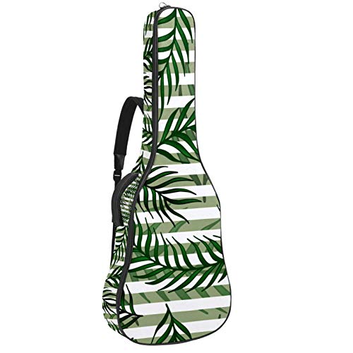 Gitarren-Gigbag, wasserdicht, Reißverschluss, weich, für Bassgitarre, Akustik- und klassische Folk-Gitarre, grüne Blätter, Pflanzenstreifen