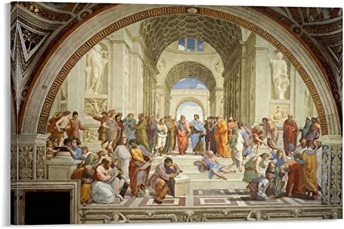 Wandkunst 60 x 80 cm, rahmenlos, klassisch, abstrakt, Raphael – La Escuela De Atenas, Raummalerei, Dekoration, digitales Familienzimmer-Poster