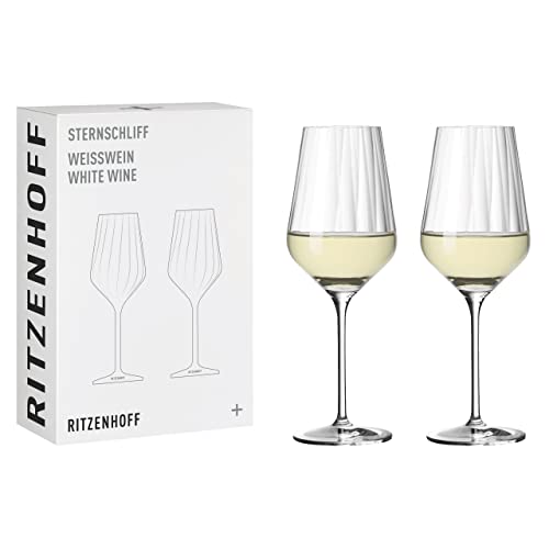 RITZENHOFF STERNSCHLIFF Weißweinglas-Set #2, aus Kristallglas, 380 ml, spülmaschinengeeignet, in Geschenkverpackung