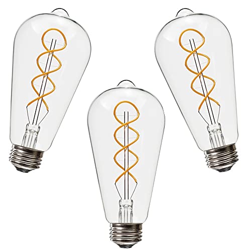 WANGPEI E27 Vintage Edison LED Filament Glühbirne ST64 4W Warmweiß 2200K Antik Flexible Spirale LED Glühbirne 400LM Nicht dimmbar 4W Entspricht 40W E27 Sockel Sauberes Glas(3 Packung)