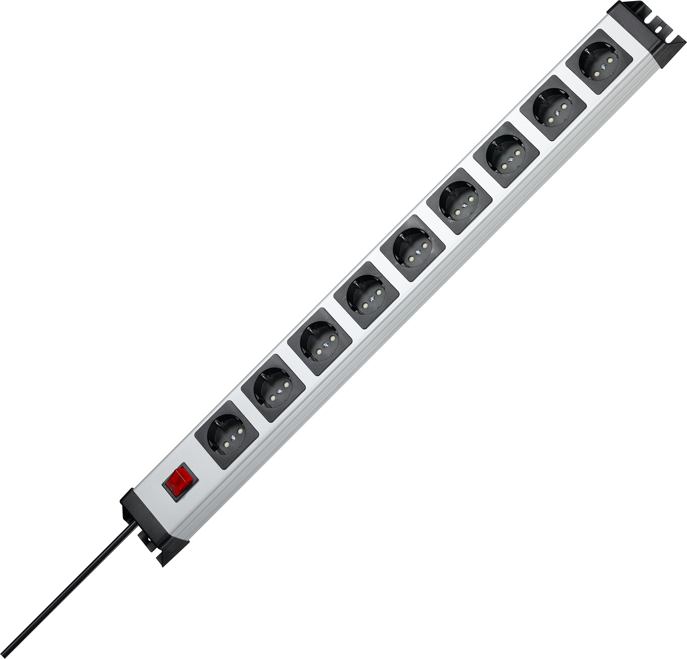 Kopp 227020018 Powerversal Steckdosenleiste, 9-Fach, mit beleuchtetem Schalter, IP 20, Grau, Schwarz