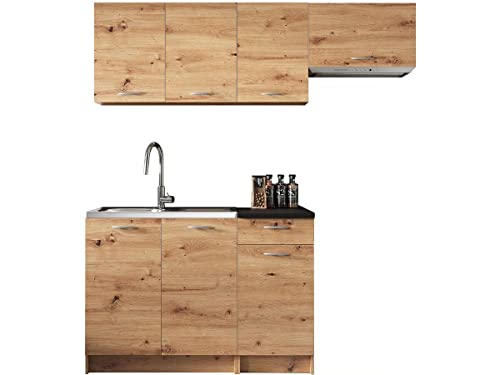 Küche Mela 180/120 cm, Küchenblock/Küchenzeile, 5 Schrank-Module frei kombinierbar (Artisan Eiche/Schwarz)