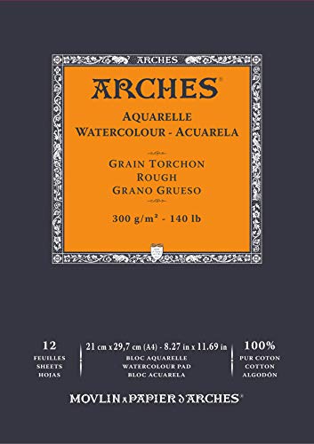 ARCHES A1795101 Aquarelle 100% dick 300 g geleimter Block A4 12 Blatt naturweiß