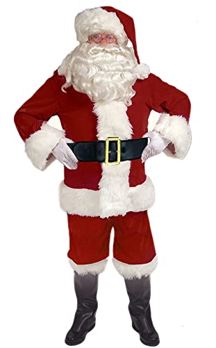 STTTBD Weihnachtsmann Kostüm Herren Damen 5-teiliges Weihnachtsmann Anzug Set Xmas Santa Outfits für Erwachsene Männer Frauen Deluxe Weihnachtskostüm Komplettes Outfit M
