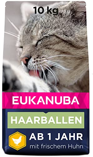Eukanuba Spezialfutter für Katzen, Premium Trockenfutter, abgestimmt auf Katzen, die zur Bildung von Haarballen neigen, 10 kg