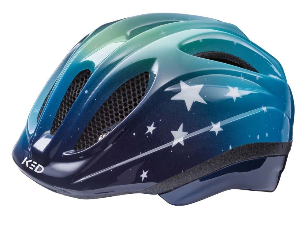 KED - Meggy Trend - Fahrradhelm - Stars Blue Green - 44-49 cm - inkl. RennMaxe Klackband - Kinder Jugendliche - MTB BMX City Cross