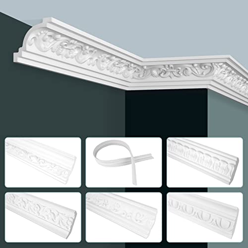 GRAND DECOR Stuckleisten Decke Barock Stil, PU Hartschaum & Flexibel - 2m Deckenleisten gemustert Eckprofile Kranzleisten (20 Meter C753 weiß)