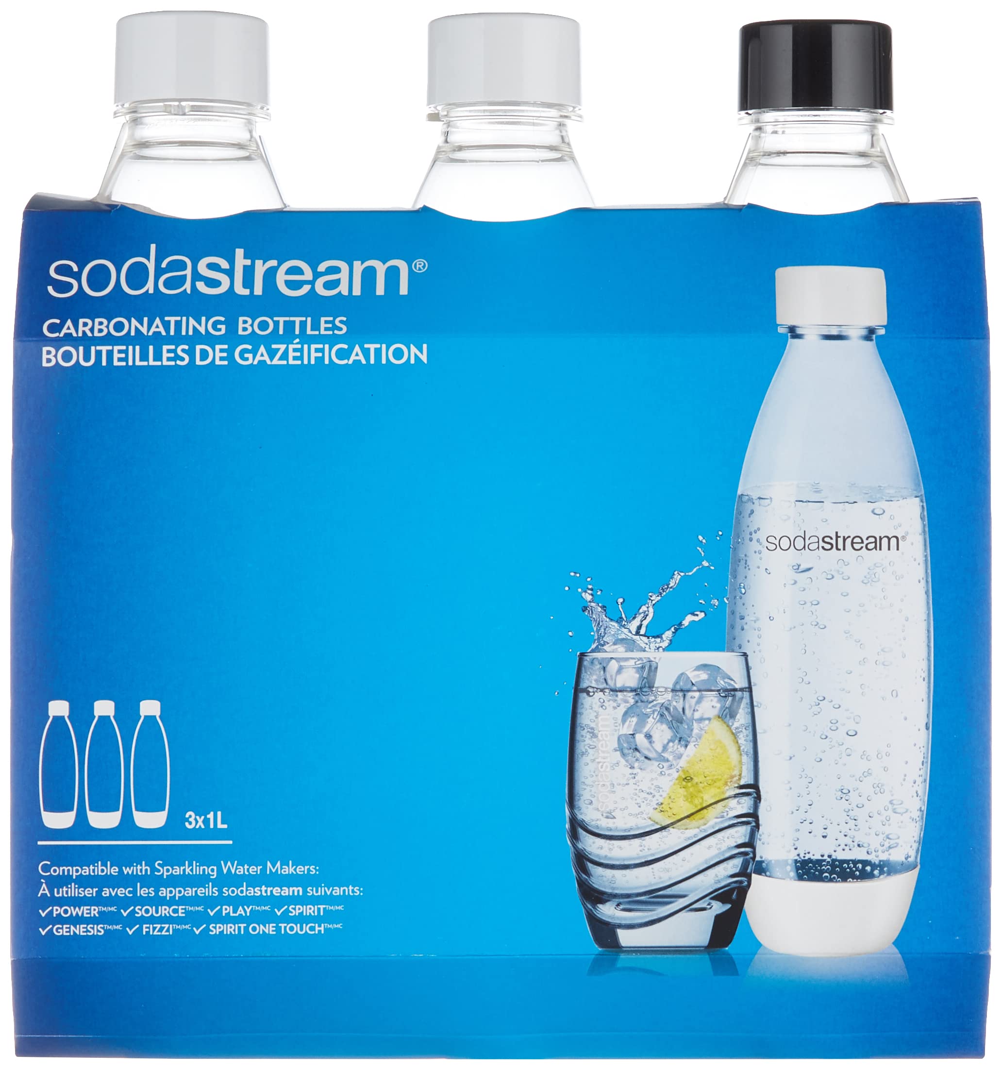 SodaStream Verschmolzene Flaschen für Source, Play, Power, Spirit, Fizzi und Genesis Carbonator, 1 Liter, 3er-Pack (3 x 1 l)