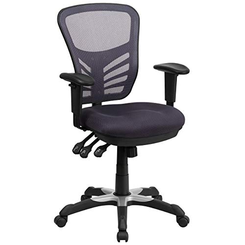 Bürodrehstuhl, multifunktional, mittelhohe Rückenlehne, dunkelgrauer Netzstoff, ergonomisch, Chefsessel mit verstellbaren Armlehnen