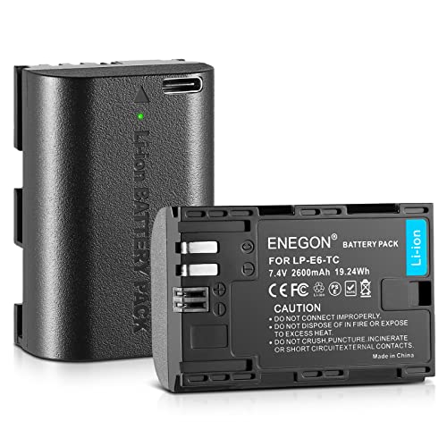 ENEGON LP-E6/LP-E6N Akku mit Direktanschluss für EOS 5D Mark II/III/IV, EOS 5DS, 5DS R, 6D, 7D, 7D Mark II, 7D Mark III, 80D, 70D, 90D, 60D, 60Da, Digitalkamera EOS R, R5, R6