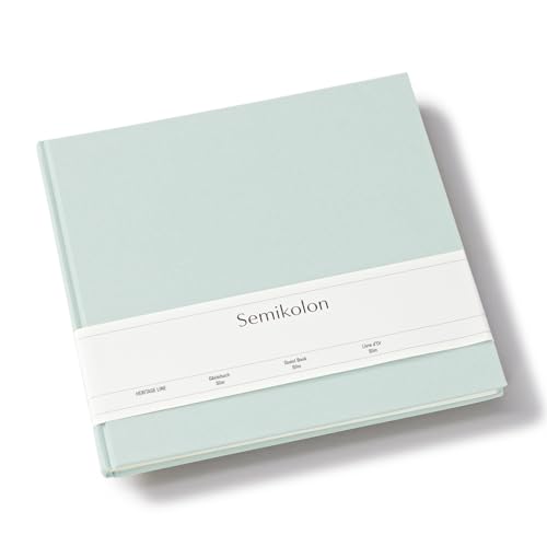 Semikolon 371036 Gästebuch Slim 25 x 23 cm - mit 100 blanko Seiten zum Selbstgestalten, Lesezeichen - moss pastell-grün