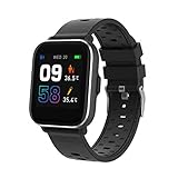 Denver SW164 Smartwatch Bluetooth 1.4'' Full Touch IPS Display, Fitness Tracker Uhr mit Körpertemperatur- und Blutsauerstoffmesser, Damen Herren Fitnessuhr IP68 Wasserdicht, iOS, Android, Schwarz