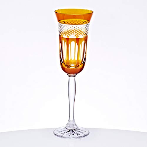 CRISTALICA Champagnerkelch Sektkelch 150ml orange Retro Kelch Kristallglas geschliffen bunt