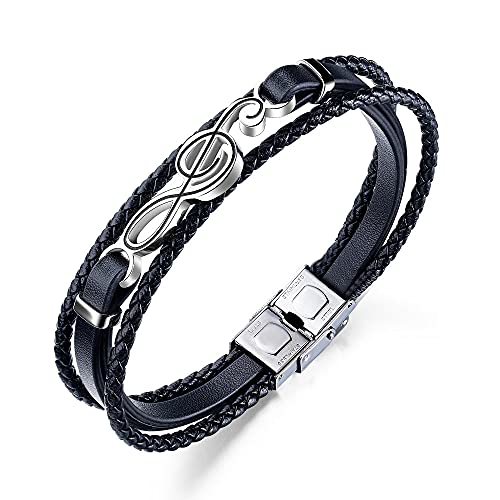 Leder Armband Mehrschichtiges Lederarmband Musiknoten-Designarmband Starke Schnalle Schwarz Geflochtenes Lederarmband Charm-Schmuck Für Frauen Männer Geschenk