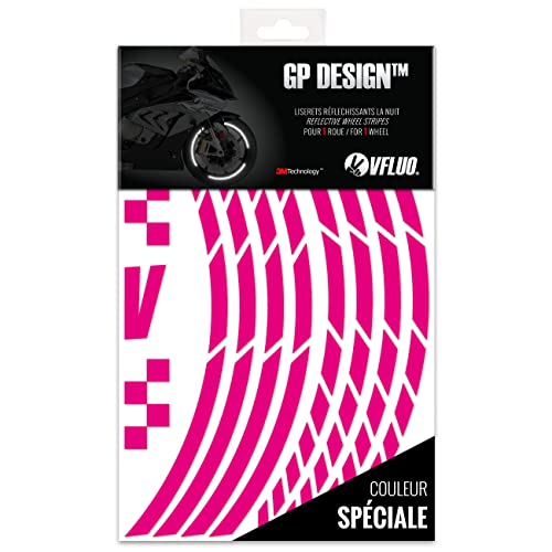 VFLUO GP Design™, Motorrad Retro reflektierende Felgenrandaufkleber Kit (1 Felge), 3M Technology™, 10mm breit (XL), Pink