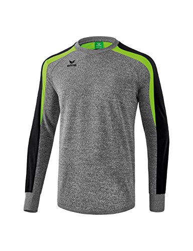 ERIMA Kinder Liga 2.0 Sweatshirt aus feuchtigkeitsableitendem Material, mit elastischen Bündchen, grau melange/Schwarz/Green gecko, 152