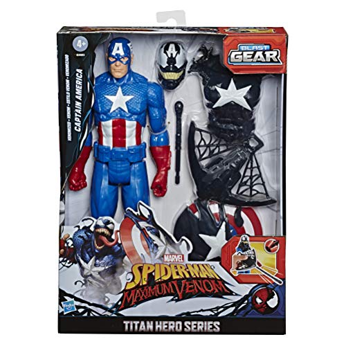 Spider-Man Maximum Venom Titan Hero Venom Captain America, mit Starter, Projektil, 6 Accessoires, ab 4 Jahren